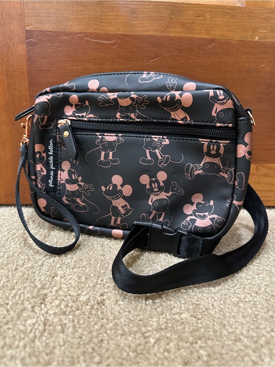 Petunia Pickle Bottom Handbags - Petunia Pickle Bottom Black Crossbody/Belt Bag with Rose Gold Mickey Print